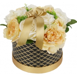 DUŻY bukiet w pudełku JASNE SŁOMKOWE kwiaty LUX, BO-74